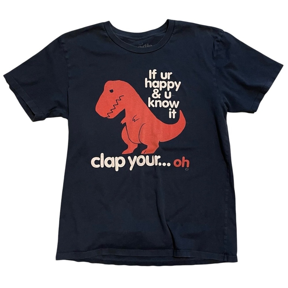 Goodie Two Sleeves Mens T-Rex Graphic T-Shirt Navy Blue Funny Dinosaur Tee Small